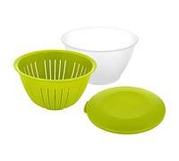 Westmark Cuenco para servir/Escurridor con tapa y colador, 3 partes, Capacidad: 4,4 litros, Plástico, Sin BPA, Olympia, Color: Transparente/verde, 2418227A