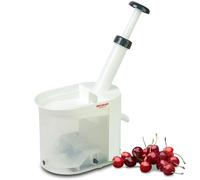 Westmark Deshuesador de cerezas con tolva y recipiente, Altura: 22 cm, Plástico / acero inoxidable, Blanco/antracita, 40302260