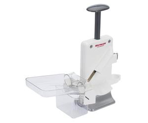 Westmark Deshuesador doble de cerezas y ciruelas, Deshuesador combinado, Extra rápido: para 2 cerezas a la vez, Altura: 32,5 cm, Plástico / acero inoxidable / aluminio, Steinomat, Blanco / plateado, 40602260