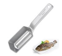 Westmark Escamador de pescado con bandeja de recogida de escamas, Aluminio, Revestimiento especial apto para alimentos, Acero inoxidable, 21 x 5,9 x 5,3 cm, Scalex, Plateado, 65002260