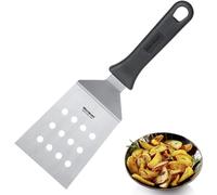 Westmark Espátula profesional para grill, Angulada, Rígida, Perforada, Tamaño de la hoja: 9 x 11,5 cm, Longitud: 29 cm, Acero inoxidable / plástico, Master Line, Negro/plateado, 13452270