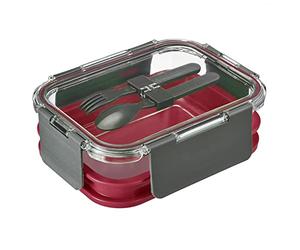 Westmark Fiambrera de 1740 ml, dos niveles, con cubiertos, 4 cierres de clic seguros, vidrio/silicona/plástico, confort, transparente/rojo/antracita, 236022ER