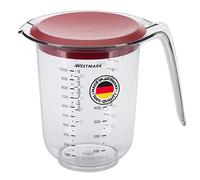 Westmark Jarra medidora, Con tapa, Escalas de medición multilingües y varias unidades de medida, Volumen de llenado: 1 l, Plástico, Transparente/rojo, 30662270