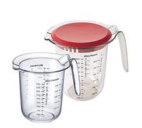 Westmark Jarras medidoras - 2 piezas, 0,5 l y 1 l, con tapa colador | Con pico vertedor, unidades g, ml y oz, vierte sin grumos, Made in Germany, transparente/rojo, 306622E6