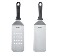 Westmark Juego de 2 espátulas profesionales para barbacoa (acodada, flexible) con hoja perforada y cerrada, acero inoxidable/plástico, Master Line, negro/plata, 134122E6