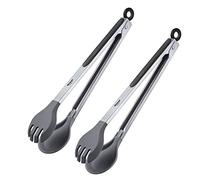 Westmark Juego de 2 pinzas para buffet, con mono de silicona, tenedor y cuchara, longitud: 32,5 cm, acero inoxidable/plástico/silicona, redondo Silicone Maxi, plata/negro, 162022E3