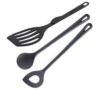 Westmark Juego de cocina, 3 piezas: 1 espátula, 1 cuchara para remover, 1 espumadera, Resistente al calor, Plástico, Negro, 203522E9