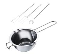Westmark Juego de cuenco para fundir y tenedor para bañar en chocolate (3 piezas) - Cuenco para fundir con vertedores para verter por ambos lados - Tenedor para bañar y decorar - Acero inoxidable
