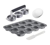 Westmark Juego de hamburguesas (4 piezas, mini hamburguesas, papel de 100 unidades, molde para 12 rollos de hamburguesa + rascador/quitapasteles), plástico/acero/aluminio/papel,