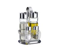 Westmark Juego de salero, pimentero y vinagrera para aceite y vinagre, 5 piezas, 5 piezas, Capacidad: 2x 40 ml / 2x 160 ml, Acero inoxidable / vidrio, Wien, Plateado / transparente, 65052260