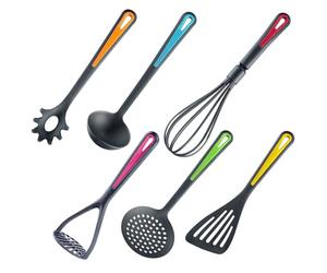 Westmark Juego de utensilios de cocina, 6 piezas, Espátula, Espumadera y Tenedor para espaguetis, Cucharón de sopa, Prensador de patatas, Batidor, PA/PP, Edición en color, 290222E6