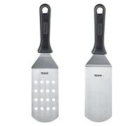 Westmark Master Line 133722E6 - Juego de 2 espátulas profesionales para barbacoa (anguladas, flexibles) con hoja perforada y cerrada, acero inoxidable/plástico, color negro y plateado