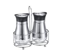 Westmark Menage 63332260 - Salero y pimentero (3 piezas, capacidad de 125 ml, ventana inferior, cristal, plástico/acero inoxidable, Lisboa, transparente/plata/negro)