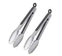 Westmark Pinzas para barbacoa/servir con asas de acero inoxidable y asas de goma, longitud, acero inoxidable/plástico, Classic Special Midi, plata/negro, 27,5 cm, paquete de 2