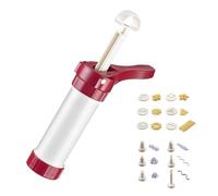 Westmark Prensa para pasteles y jeringa para adornar, con 6 discos para moldear y 6 boquillas para moldear, Capacidad de llenado: 225 ml, Plástico, Luxus, Blanco/rojo, 32302260