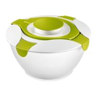 Westmark Recipiente para ensalada con asas de transporte y contenedor para aderezos, Capacidad: 6,5 litros, Plástico, Praktika, Transparente/blanco/verde, 2422227A