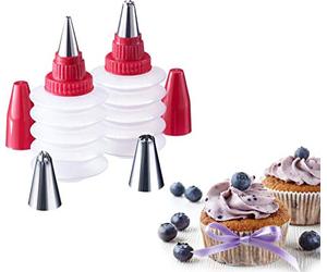 Westmark Set de botellas decorativas, 2 botellas y 4 boquillas, Con tapones, Plástico/acero inoxidable, Transparente/rojo/plateado, 31142260