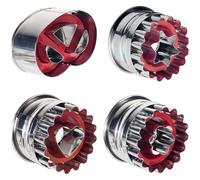 Westmark Set de cortapastas para galletas Linzer, 4 piezas, 4 motivos diferentes, Con expulsor, Acero inoxidable/plástico, Linzer, Plateado/Rojo, 350022E6