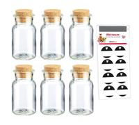 Westmark Set de Frascos para Especias con Tapones de Corcho, 6 Unidades - Para Especias, Hierbas y Tés - Incluye 8 Etiquetas Decorativas - Transparentes, 150 ml
