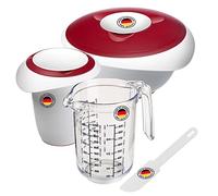 Westmark Set de horneado, 4 unidades, Recipiente para mezclar, Recipiente para batir, Jarra medidora + rascador para tartas, Plástico, Gerda, Blanco/Rojo/Transparente, 315522E7