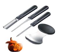 Westmark Set de tallado decorativo para calabazas y otras frutas/verduras, 4 piezas, Incluye plantillas de tallado, Halloween, Acero inoxidable/plástico, Negro/plateado, 51282260