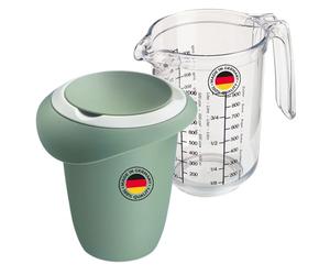 Westmark set de vaso mezclador (1 L) y jarra medidora "Gerda" (1 L) - Vaso mezclador con protección contra salpicaduras - Jarra medidora con escala - Verde menta/blanco/transparente