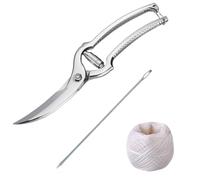 Westmark Set para aves de corral, 3 unidades, 1 Tijeras para aves de corral con mecanismo de resorte, 1 aguja + 1 cordel de cocina de 60 m, Acero inoxidable/poliéster, Classic, Plata/Blanco, 137122E6