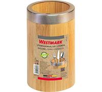Westmark Soporte para utensilios/organizador de cocina, Redondo, Con borde de acero inoxidable, Dimensiones: ø10 x 16 cm, Bambú/acero inoxidable, Tapas + Friends, Marrón claro/plata, 69852270