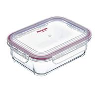 Westmark Táper de vidrio, con tapa con clip, Volumen: 370 ml, Hermético, Apto para congelación y microondas, Resistente al horno, Sin BPA, Vidrio/plástico/silicona, Transparente/rojo, 234122E1