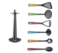 Westmark Utensilios de Cocina, Soporte Giratorio con pasapurés, Cuchara para Pasta, Cucharón sopero, Espumadera y Espátula, Multicolor, 7 Piezas