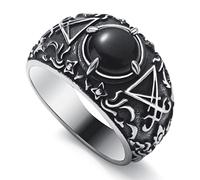 WESTMIAJW Anillo satánico de acero inoxidable con sello de Lucifer Baphomet Satanás para hombre, tallas Q, S, T1/2, V1/2, Y, Z+1, V1/2, Acero inoxidable