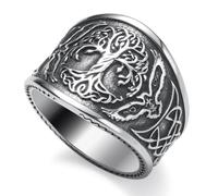 WESTMIAJW Anillos vikingos para hombres y mujeres, de acero inoxidable, nórdico, árbol de la vida, runa de lobo, nudo celta, joyería tamaño Q, S, T1/2, V1/2, Y, Z+1, Y