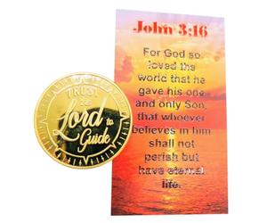Westmon Works Gods Word is Our Compass Token Pack Metal Pocket Trinket with John 3:16 Christian Holy Card Gift Set, S, Metal, No es una piedra preciosa