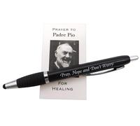 Westmon Works Juego de bolígrafo inspirador y tarjeta de oración de San Padre Pío, instrumento de escritura motivacional con tarjeta sagrada
