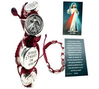 Westmon Works Pulsera de Divine Mercy con cordón ajustable y dije de metal, moda católica con tarjeta de oración sagrada