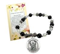 Westmon Works Pulsera elástica de San Peregrino con dije de metal y cuentas de cristal con tarjeta de oración sagrada fabricada en Italia