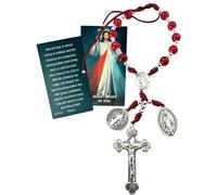 Westmon Works Rosario de Divine Mercy Auto con cuentas de cristal de mármol con crucifijo de metal y centro de mesa y tarjeta de oración sagrada, S, Metal Vidrio, No es una piedra preciosa