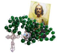 Westmon Works Rosario de San Judas con cuentas de cristal, juego de regalo católico con tarjeta de oración sagrada patrón, M, Metal, No es una piedra preciosa