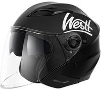 Westt Jet Casco Moto Certificado ECE 22.06 Hombre Mujer Casco de Moto con Doble Visera capacete Casco Jet Scooter Trail, Negro Mate, M (57-58 cm)