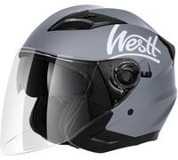 Westt Jet Casco Moto Certificado ECE 22.06 Hombre Mujer Casco de Moto con Doble Visera capacete Casco Jet Scooter Trail, Gris Mate, L (59-60 cm)