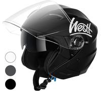 Westt Jet Casco Moto Certificado ECE 22.06 Hombre Mujer Casco de Moto con Doble Visera capacete Casco Jet Scooter Trail, Negro Mate, XL (61 cm)