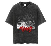 westtrend Hombres Lavado Camiseta Berserk Lavado Camiseta Anime Guts Cráneo Caballero Gráfico Tshirt Guts Berserk Espadachín Negro Vintage Do Old Tops
