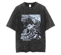 westtrend Hombres Lavado Camiseta Berserk Lavado Camiseta Anime Guts Cráneo Caballero Gráfico Tshirt Guts Berserk Espadachín Negro Vintage Do Old Tops