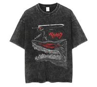 westtrend Hombres Lavado Camiseta Berserk Lavado Camiseta Anime Guts Cráneo Caballero Gráfico Tshirt Guts Berserk Espadachín Negro Vintage Do Old Tops
