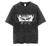 westtrend Hombres Lavado Camiseta Berserk Lavado Camiseta Anime Guts Cráneo Caballero Gráfico Tshirt Guts Berserk Espadachín Negro Vintage Do Old Tops