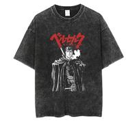westtrend Hombres Lavado Camiseta Berserk Lavado Camiseta Anime Guts Cráneo Caballero Gráfico Tshirt Guts Berserk Espadachín Negro Vintage Do Old Tops