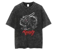 westtrend Hombres Lavado Camiseta Berserk Lavado Camiseta Anime Guts Cráneo Caballero Gráfico Tshirt Guts Berserk Espadachín Negro Vintage Do Old Tops