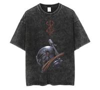 westtrend Hombres Lavado Camiseta Berserk Lavado Camiseta Anime Guts Cráneo Caballero Gráfico Tshirt Guts Berserk Espadachín Negro Vintage Do Old Tops