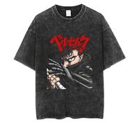 westtrend Hombres Lavado Camiseta Berserk Lavado Camiseta Anime Guts Cráneo Caballero Gráfico Tshirt Guts Berserk Espadachín Negro Vintage Do Old Tops