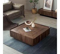 WestUx Mesa de Centro Cuadrada Moderna de Lujo, Mesa de Centro rústica del Siglo Medio del Nogal Negro de la Vendimia para la Sala de Estar,A,90CM